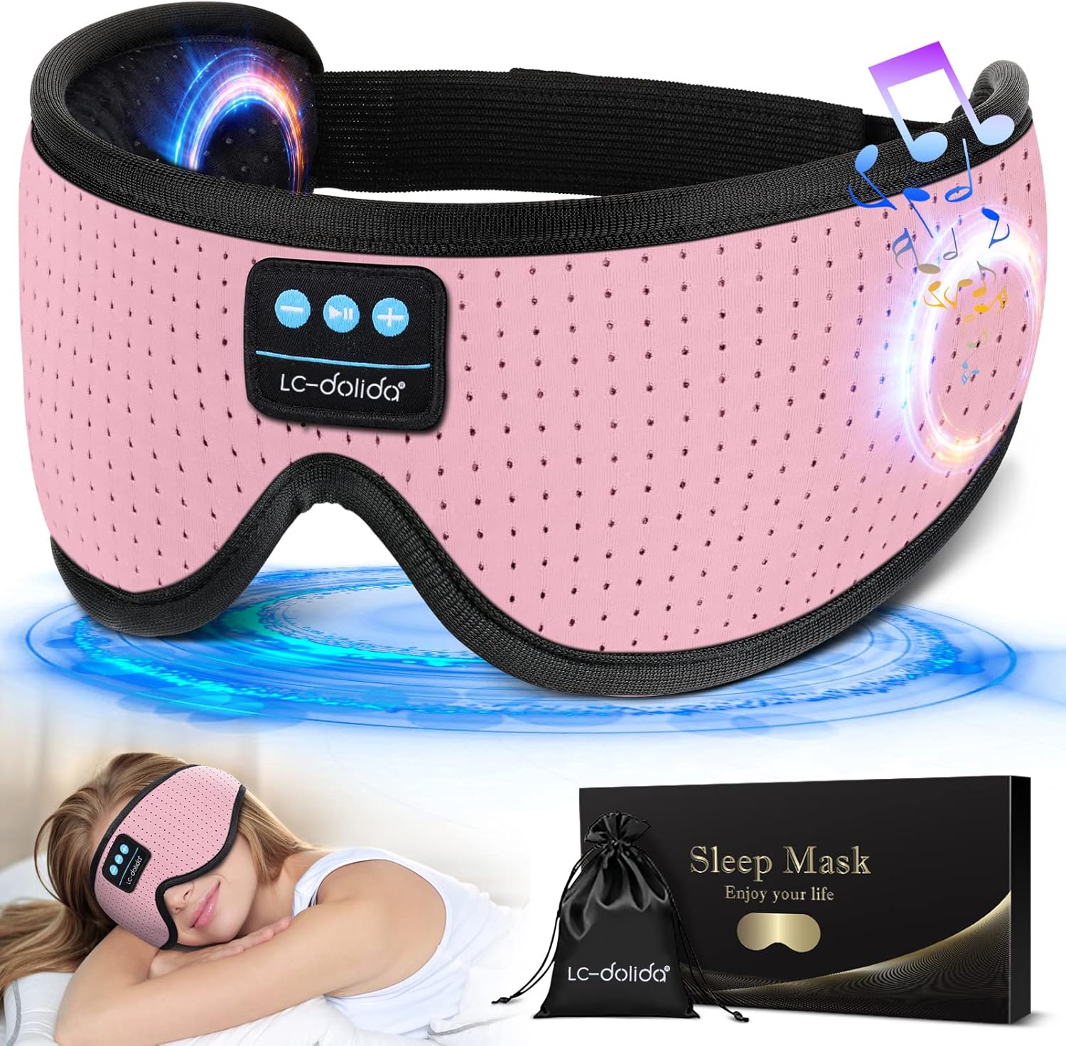  3D Sleep Mask with Bluetooth Headphones Wireless Music Cotton Cover 