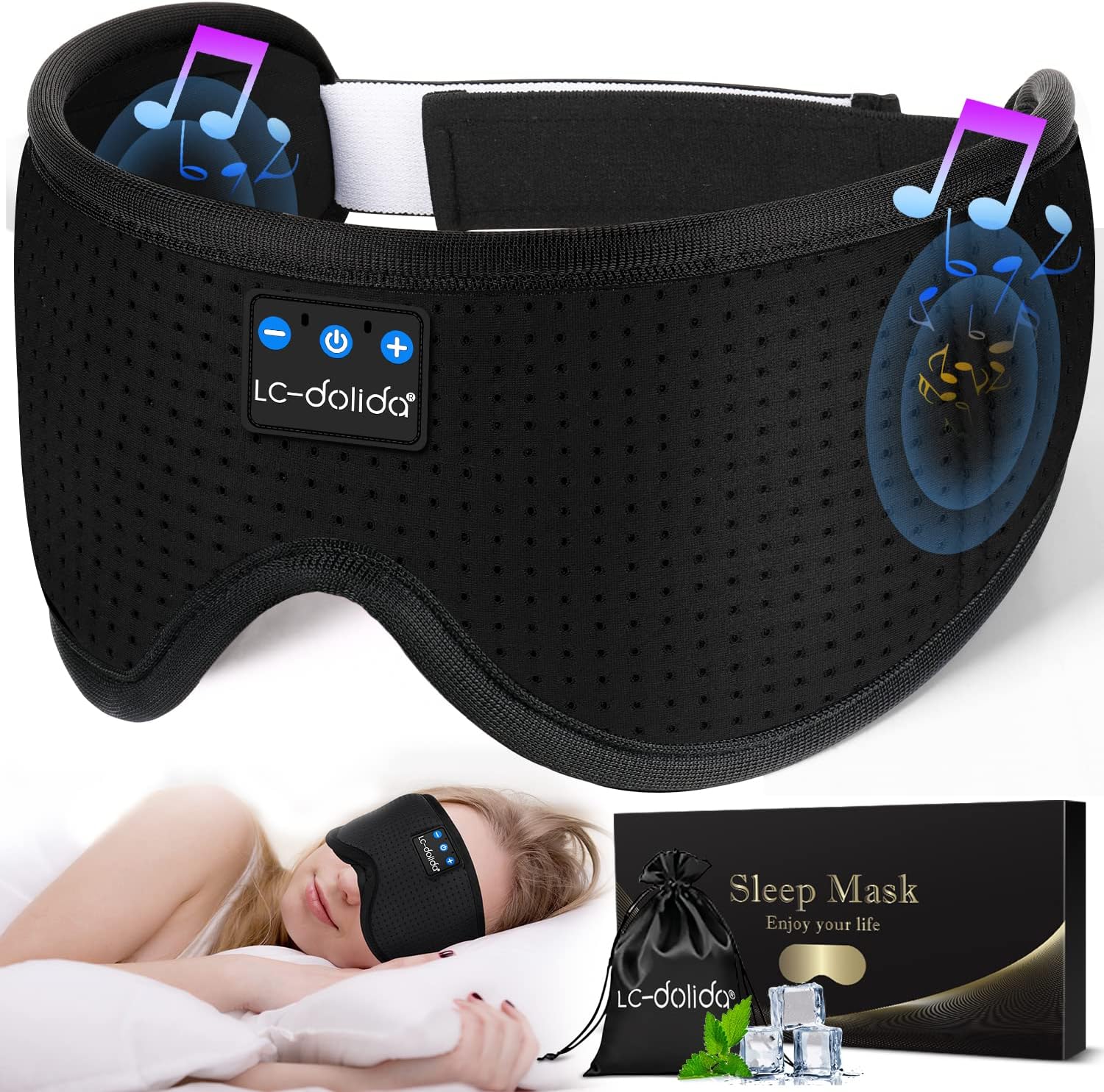  3D Sleep Mask with Bluetooth Headphones Wireless Music Cotton Cover 