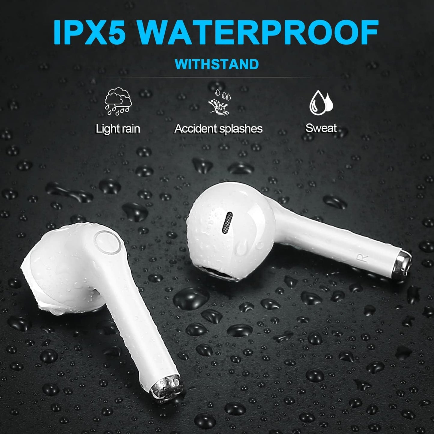Wireless Earbuds Bluetooth, Wireless Headphones Hifi Stereo, IPX5 Waterproof Wireless Earphones Touch Control, Bluetooth Earphones 5.1 Built-In Microphone, USB-C Charging with Sport/Fitness