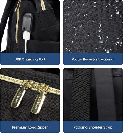 Waterproof Anti-Theft Travel Back Pack with USB Charging Port, Black