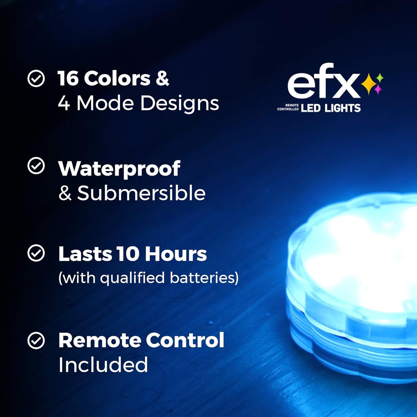  Multicolor Accent Submersible, Waterproof LED Lights -  Battery Operated Lights - LED Puck Light for Events, Patio, Pool, Shower - 12-Pack
