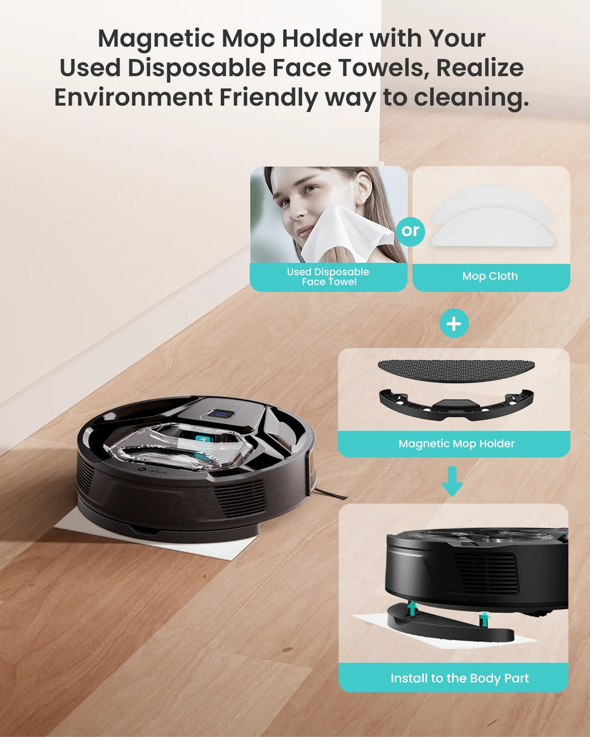 M320 Robot Vacuum Cleaner and Mop -  240Mins Runtime, for Pet Hair and Hard Floors