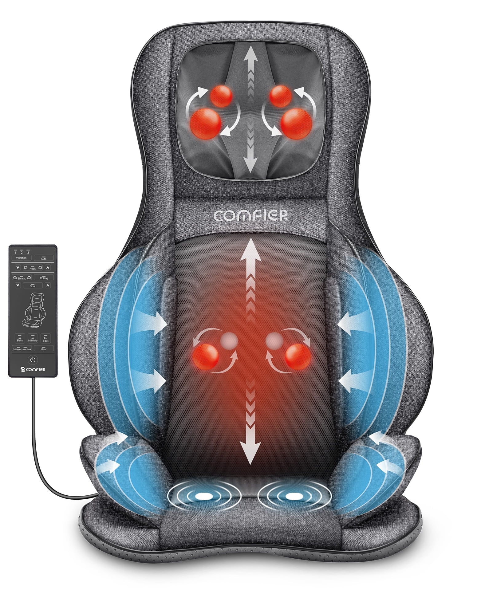 Neck Back Massager with Heat, Electric Kneading Massage Chair Pad, Air Compression Seat Cushion Massagers