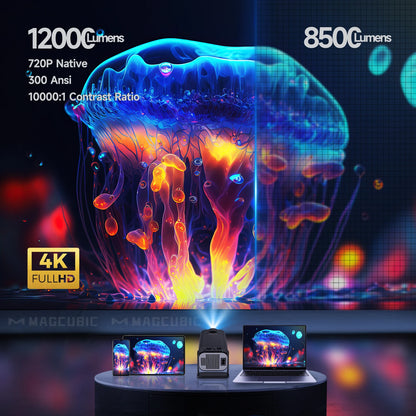  Mini Native 720P Android 11 4K Projector 300ANSI Wifi6 BT5.0 Cinema Outdoor Portable 180° Rotatable Projector