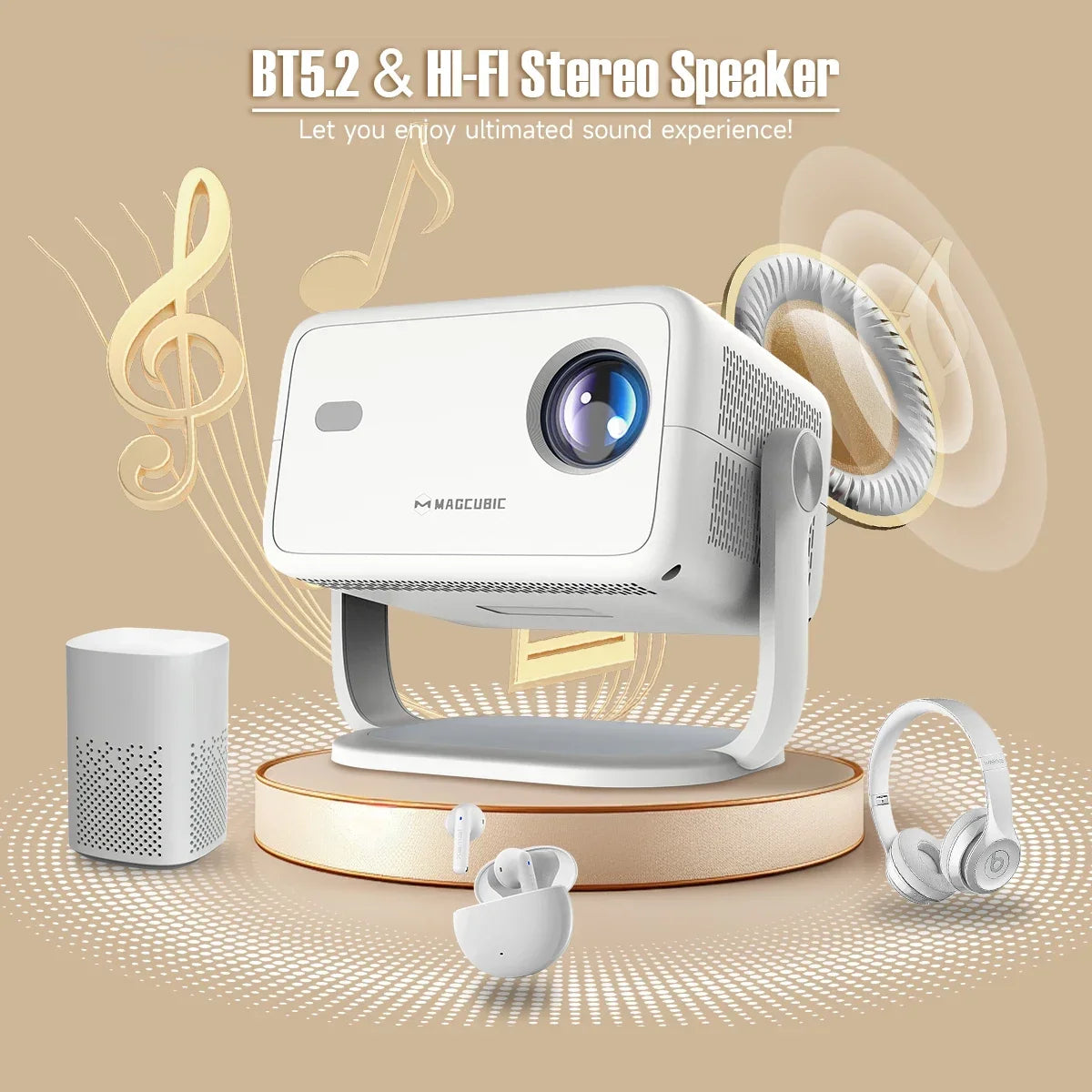 4K Native Portable Projector 1080P Auto Focus Keystone Correction Android 11 BT5.2 WIFI6 360° Home Cinema