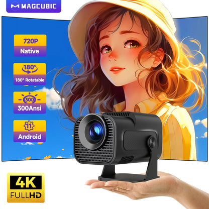  Mini Native 720P Android 11 4K Projector 300ANSI Wifi6 BT5.0 Cinema Outdoor Portable 180° Rotatable Projector