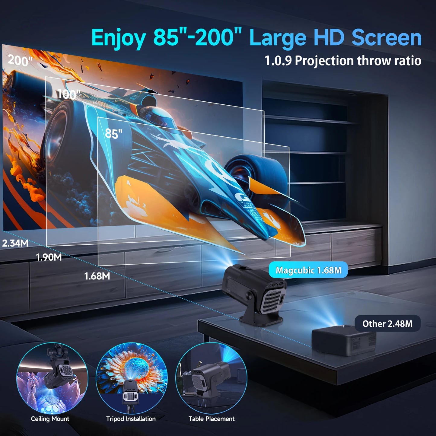  Mini Native 720P Android 11 4K Projector 300ANSI Wifi6 BT5.0 Cinema Outdoor Portable 180° Rotatable Projector