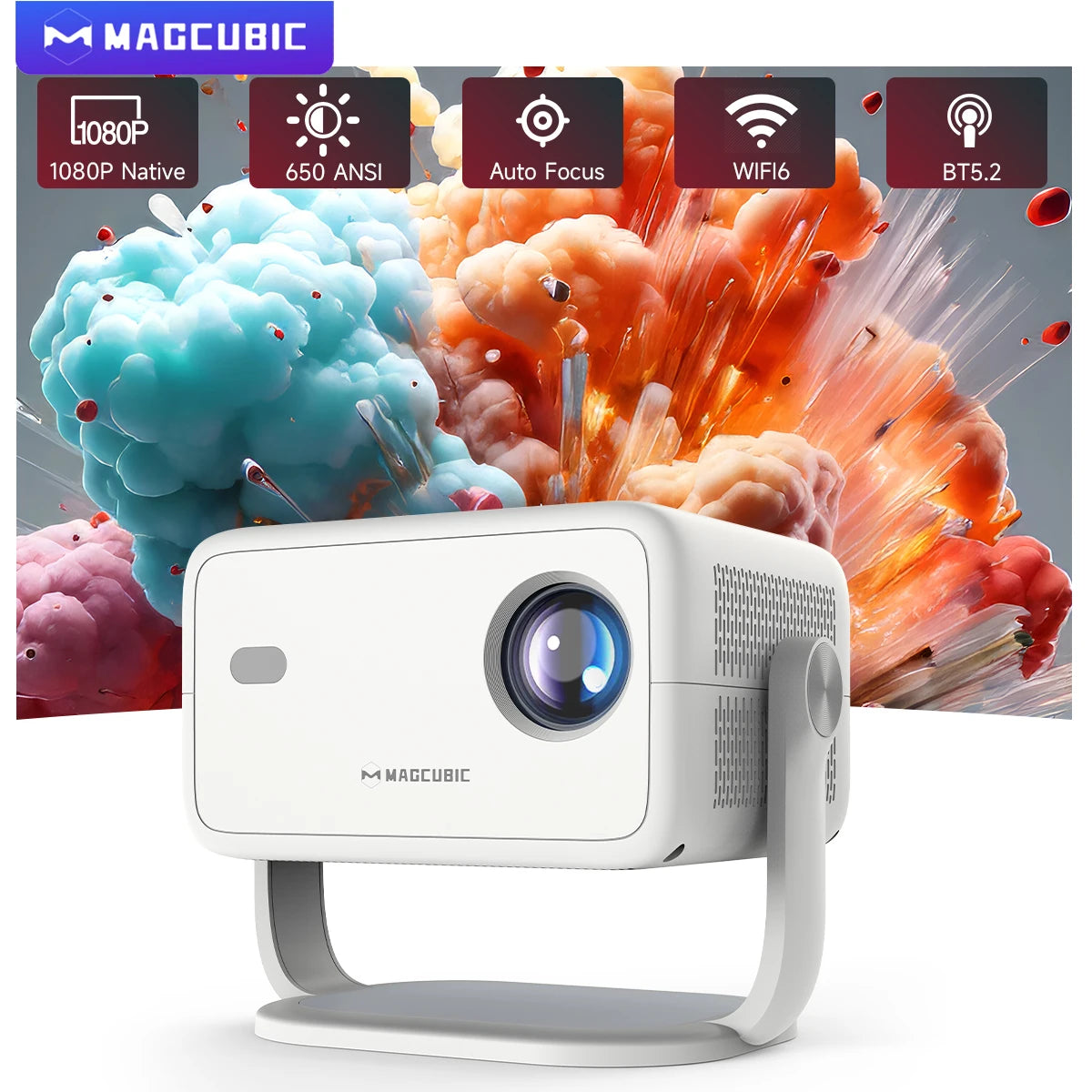 4K Native Portable Projector 1080P Auto Focus Keystone Correction Android 11 BT5.2 WIFI6 360° Home Cinema