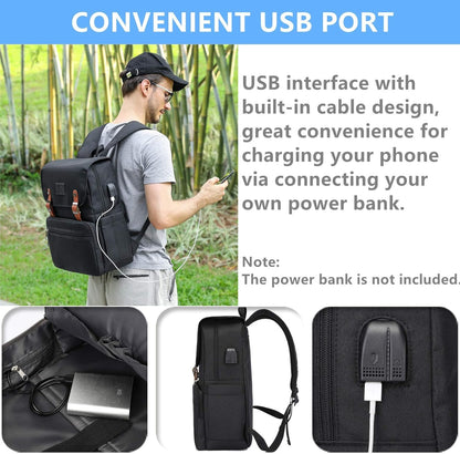 Anti Theft Laptop Vintage Style Water Resistant Backpack with USB Charging Port/ Fits 15.6 Inch Laptop and Notebook