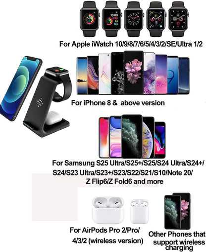  3 in 1 Fast Qi Wireless Charging Station Dock for Multiple Apple Devices 