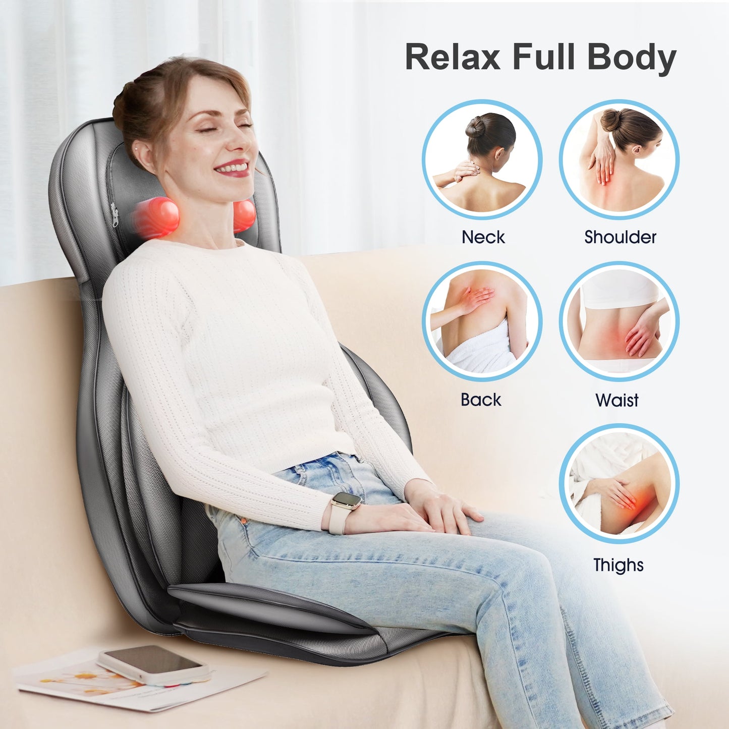Neck Back Massager with Heat, Electric Kneading Massage Chair Pad, Air Compression Seat Cushion Massagers