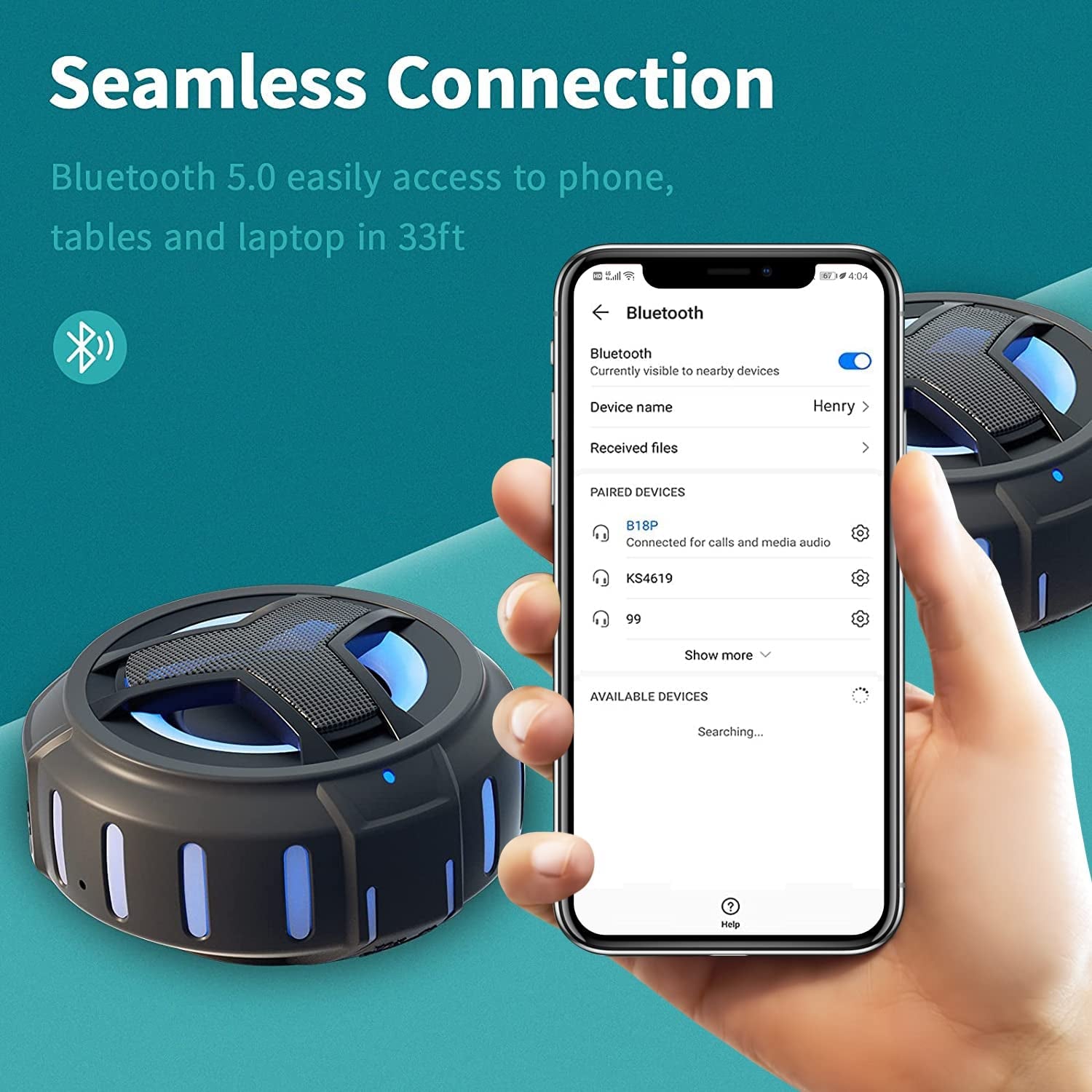  Portable Bluetooth Shower Speakers, IP67 Waterproof with LED Light, 2000Mah, Ideal for Kayak, Beach, Gifts, and More
