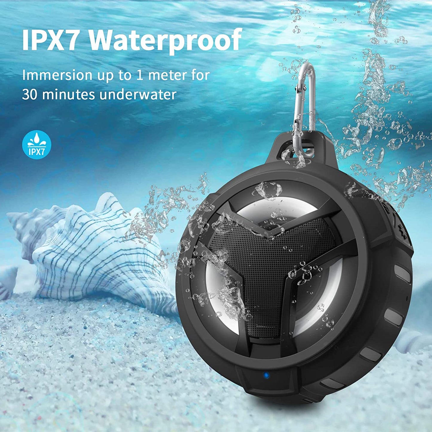  Portable Bluetooth Shower Speakers, IP67 Waterproof with LED Light, 2000Mah, Ideal for Kayak, Beach, Gifts, and More