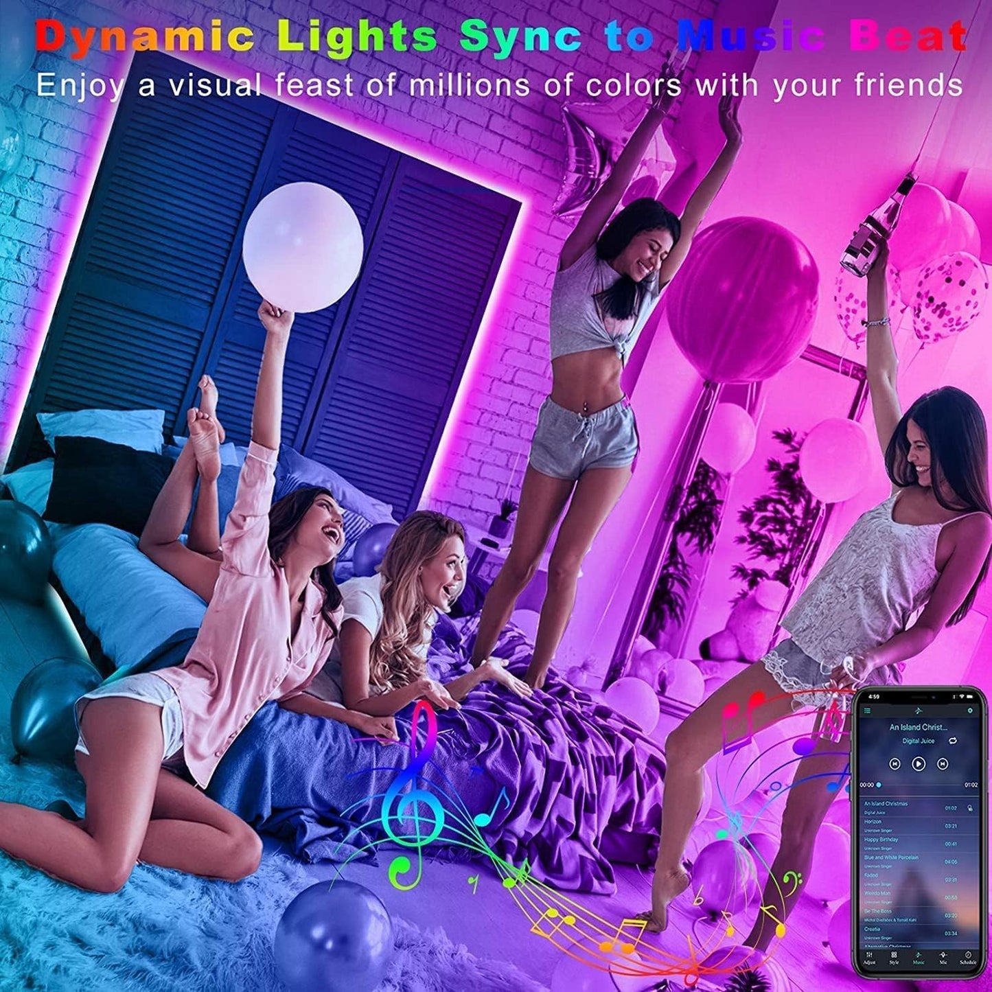  Smart LED Strip Lights – Music Sync, App Control & DIY Colors with Remote LED Lights for Bedroom, Room, TV, Party