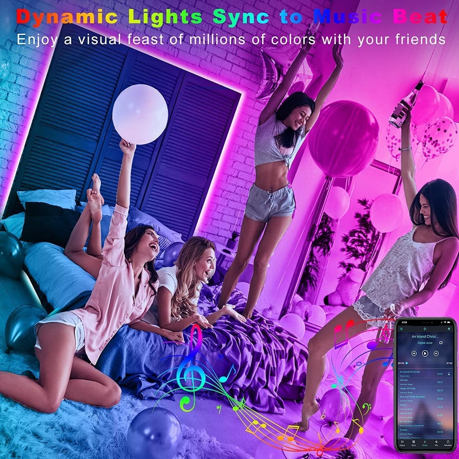 Smart LED Strip Lights – Music Sync, App Control & DIY Colors with Remote LED Lights for Bedroom, Room, TV, Party