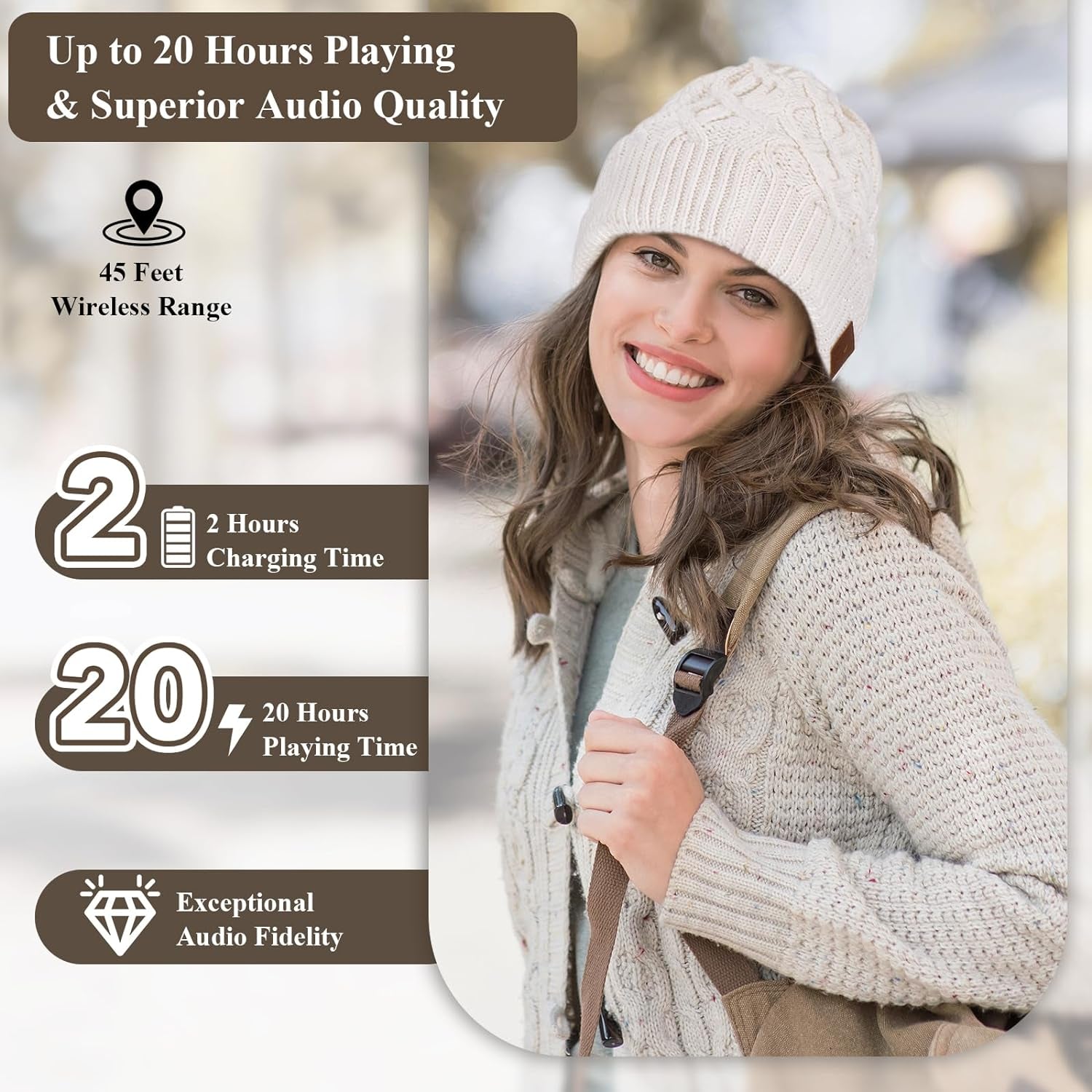 Bluetooth Beanie Multiple Styles and Colors to Choose from, 20Hrs Playing